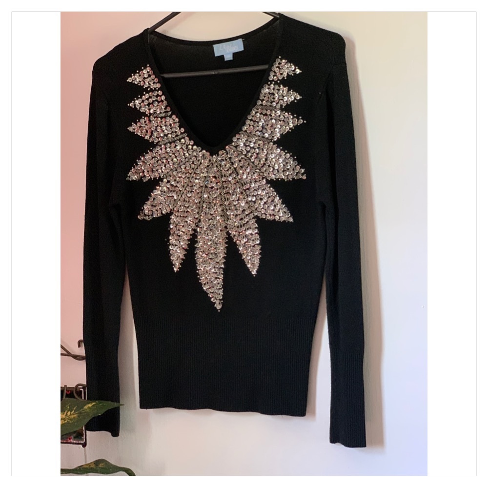 LA BLUE RHINESTONE SWEATER